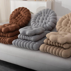Anyhouz Plush Pillow Light Brown Round Biscuit Shape Stuffed Soft Pillow Seat Cushion Room Decor