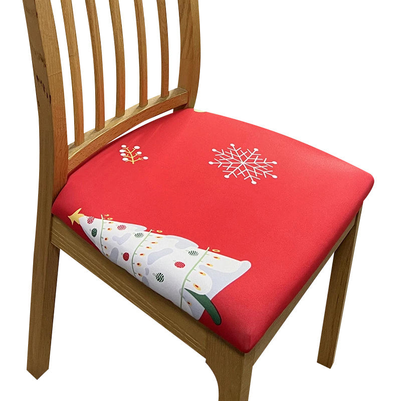 Anyhouz Chair Cover Red Christmas Tree Print Stretch Seat Cover for Home Dinning Kitchen Washable Removable