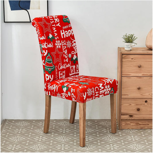 Anyhouz Chair Cover Red Happy Christmas Design with Anti-Dirt and Elastic Material for Dining Room Kitchen Wedding Hotel Banquet Restaurant