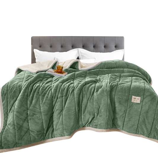 Anyhouz Blanket Green Coral Fleece Autumn Winter Warm 3 Layers Thicken Flannel Soft Comfortable Warmth Quilts Washable 180x200cm