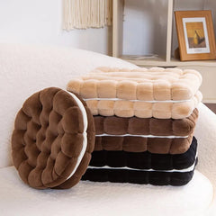 Anyhouz Plush Pillow Black Square Double Biscuit Shape Stuffed Soft Pillow Seat Cushion Room Decor