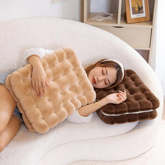 Anyhouz Plush Pillow Dark Brown Square Double Biscuit Shape Stuffed Soft Pillow Seat Cushion Room Decor
