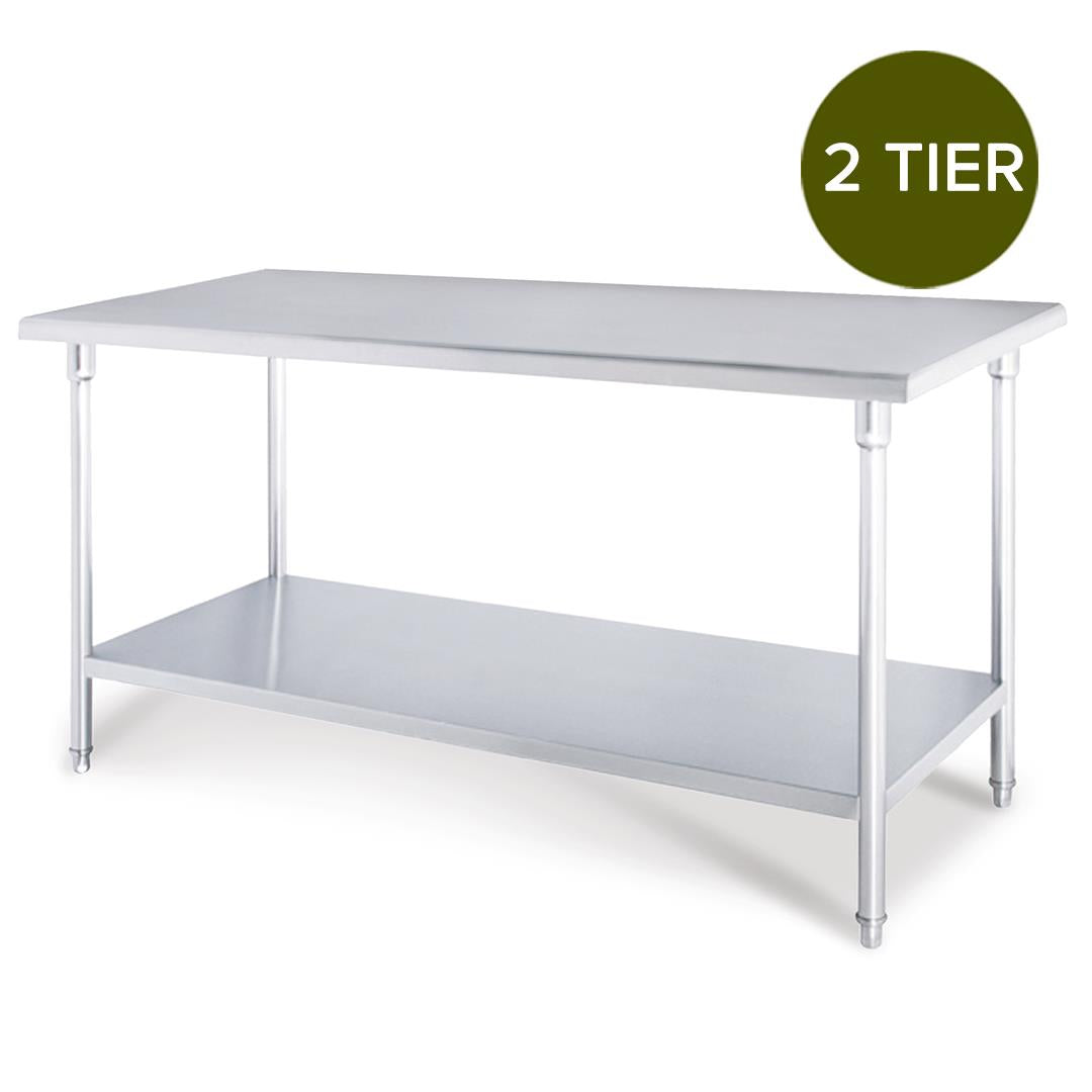 SOGA 2-Tier Commercial Catering Kitchen Stainless Steel Prep Work Bench Table 100*70*85cm