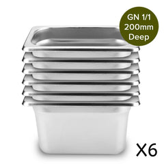 SOGA 6X Gastronorm GN Pan Full Size 1/1 GN Pan 20cm Deep Stainless Steel Tray