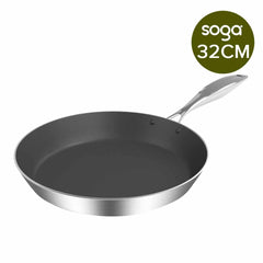 SOGA Stainless Steel Fry Pan 32cm Frying Pan Induction FryPan Non Stick Interior