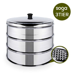 SOGA 3 Tier Stainless Steel Steamers With Lid Work inside of Basket Pot Steamers 25cm