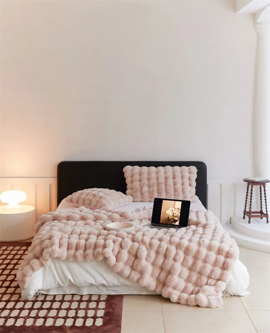 Anyhouz Blanket Pink Tuscan Imitation Thick Fur Winter Luxury Warmth Super Comfortable for Beds and Sofa 160x200cm