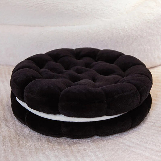Anyhouz Plush Pillow Black Round Double Biscuit Shape Stuffed Soft Pillow Seat Cushion Room Decor