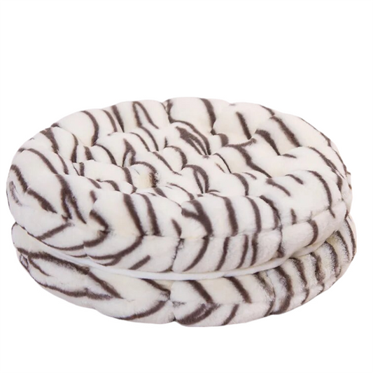 Anyhouz Plush Pillow White Tiger Round Double Biscuit Shape Stuffed Soft Pillow Seat Cushion Room Decor