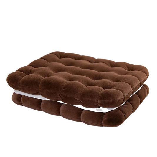 Anyhouz Plush Pillow Dark Brown Square Double Biscuit Shape Stuffed Soft Pillow Seat Cushion Room Decor