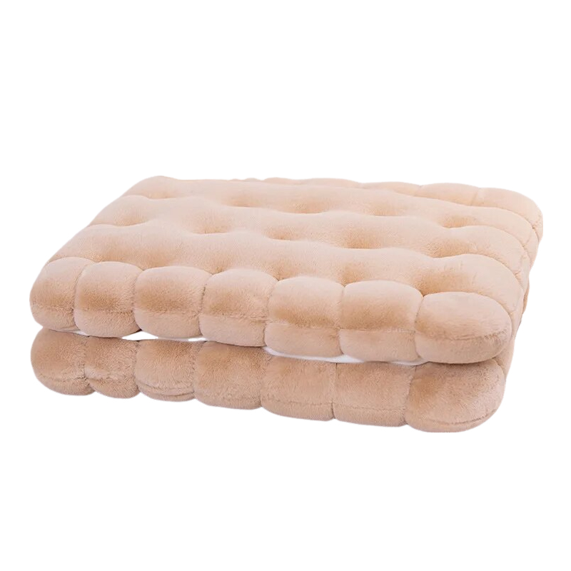 Anyhouz Plush Pillow Light Brown Square Double Biscuit Shape Stuffed Soft Pillow Seat Cushion Room Decor