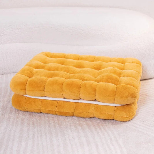 Anyhouz Plush Pillow Yellow Square Double Biscuit Shape Stuffed Soft Pillow Seat Cushion Room Decor