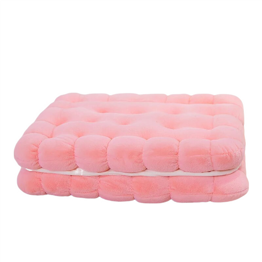 Anyhouz Plush Pillow Pink Square Double Biscuit Shape Stuffed Soft Pillow Seat Cushion Room Decor