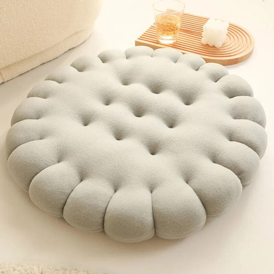 Anyhouz Plush Pillow Gray Round Biscuit Shape Stuffed Soft Pillow Seat Cushion Room Decor