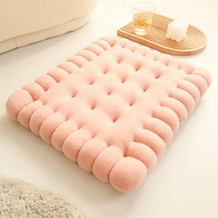 Anyhouz Plush Pillow Light Brown Square Biscuit Shape Stuffed Soft Pillow Seat Cushion Room Decor