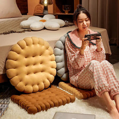 Anyhouz Plush Pillow Light Brown Round Biscuit Shape Stuffed Soft Pillow Seat Cushion Room Decor
