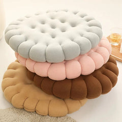 Anyhouz Plush Pillow Dark Brown Round Biscuit Shape Stuffed Soft Pillow Seat Cushion Room Decor