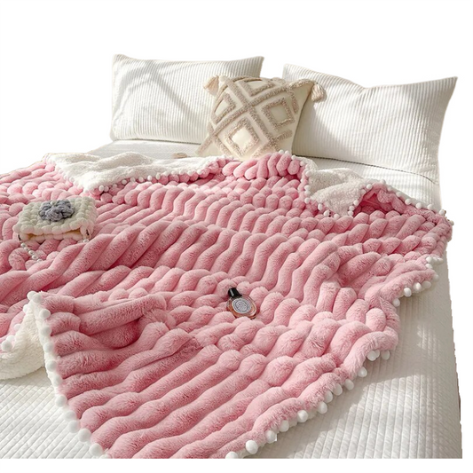 Anyhouz Blanket Deep Pink Tuscan Faux Rabbit Fur Autumn Winter Warm Wool Weighted Blanket Soft Cozy Warmth Sofa Blankets 150x200cm