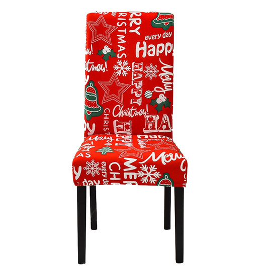 Anyhouz Chair Cover Red Happy Christmas Design with Anti-Dirt and Elastic Material for Dining Room Kitchen Wedding Hotel Banquet Restaurant