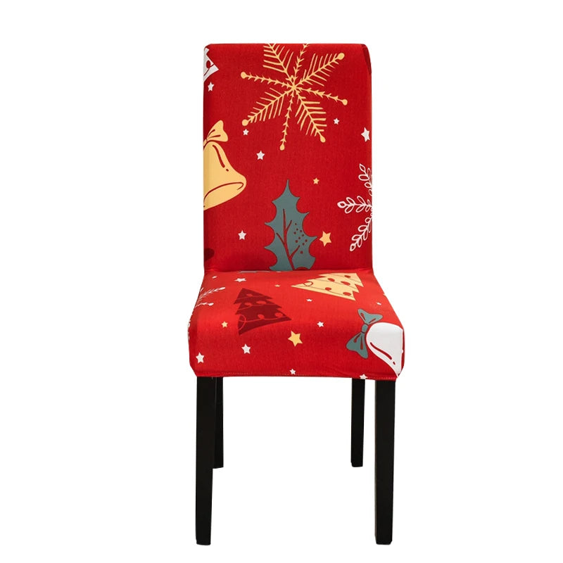Anyhouz Chair Cover Red Christmas Bells Trees Design with Anti-Dirt and Elastic Material for Dining Room Kitchen Wedding Hotel Banquet Restaurant