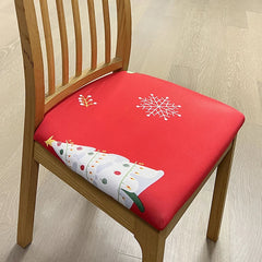 Anyhouz Chair Cover Red Christmas Tree Print Stretch Seat Cover for Home Dinning Kitchen Washable Removable