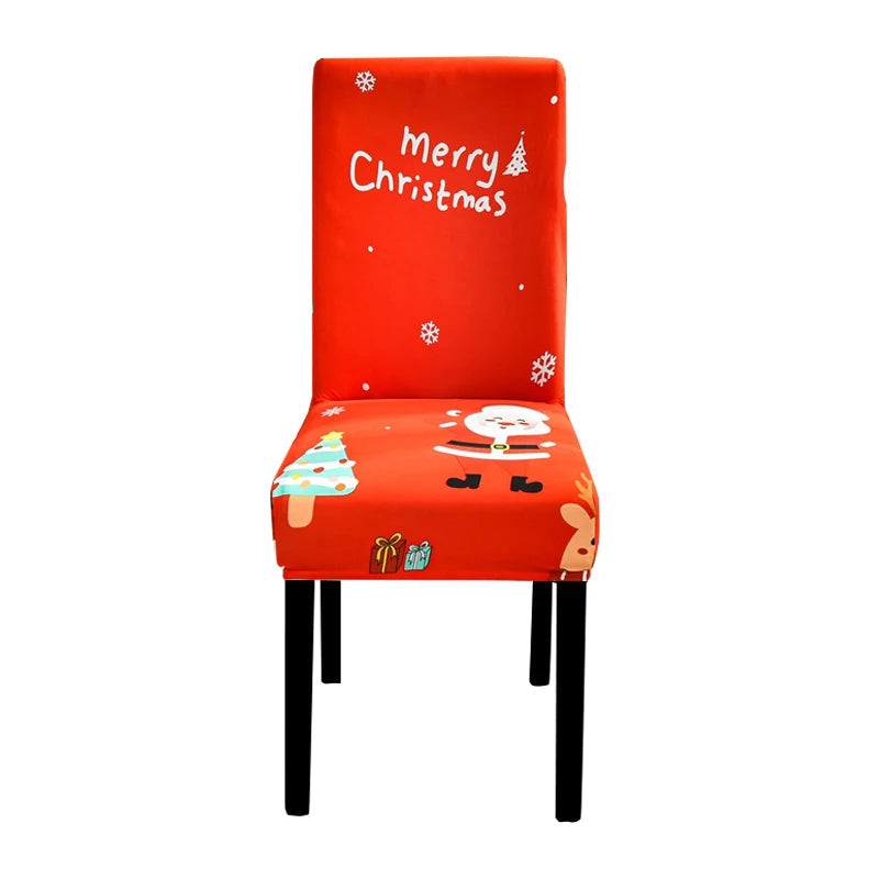 Anyhouz Chair Cover Bright Red Merry Christmas Santa Design with Anti-Dirt and Elastic Material for Dining Room Kitchen Wedding Hotel Banquet Restaurant