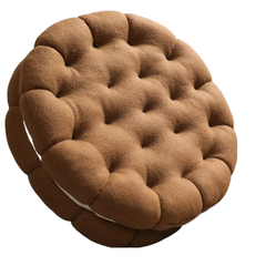 Anyhouz Plush Pillow Dark Brown Round Double Biscuit Shape Stuffed Soft Pillow Seat Cushion Room Decor