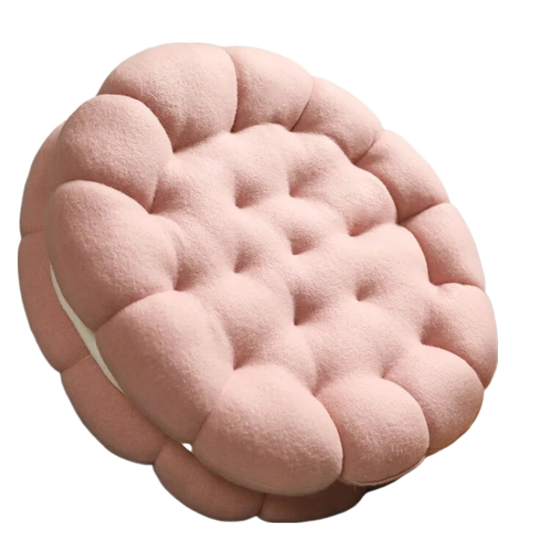 Anyhouz Plush Pillow Pink Round Double Biscuit Shape Stuffed Soft Pillow Seat Cushion Room Decor
