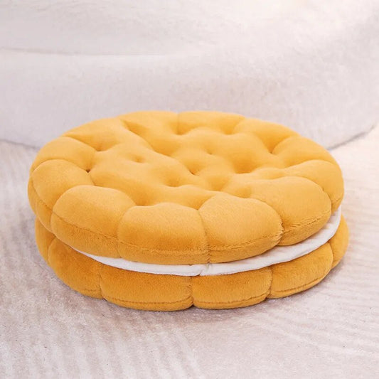 Anyhouz Plush Pillow Yellow Round Double Biscuit Shape Stuffed Soft Pillow Seat Cushion Room Decor