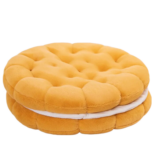 Anyhouz Plush Pillow Yellow Round Double Biscuit Shape Stuffed Soft Pillow Seat Cushion Room Decor