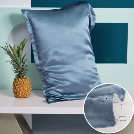 Anyhouz Pillowcase 50x75cm Blue Gray Pure Real Silk For Comfortable And Relaxing Home Bed
