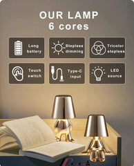 Anyhouz Hotel Lightning Lamp Gold Little Man Laying on Side Position Table Lamps Touch Switch Decoration Led Night Light