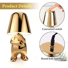 Anyhouz Hotel Lightning Lamp Gold Little Man Thinking Position Table Lamps Touch Switch Decoration Led Night Light