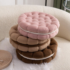 Anyhouz Plush Pillow Light Brown Round Double Biscuit Shape Stuffed Soft Pillow Seat Cushion Room Decor