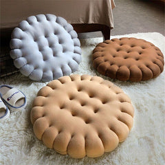 Anyhouz Plush Pillow Pink Round Biscuit Shape Stuffed Soft Pillow Seat Cushion Room Decor