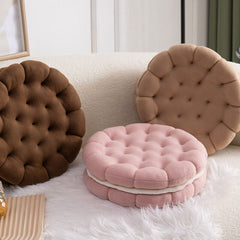 Anyhouz Plush Pillow Light Brown Round Double Biscuit Shape Stuffed Soft Pillow Seat Cushion Room Decor
