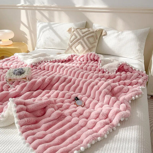 Anyhouz Blanket Deep Pink Tuscan Faux Rabbit Fur Autumn Winter Warm Wool Weighted Blanket Soft Cozy Warmth Sofa Blankets 120x150cm